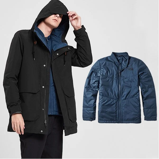 【美國 The North Face】新款 防風防水透氣可調節連帽兩件式外套/497S-JK3 黑 N✿30E010
